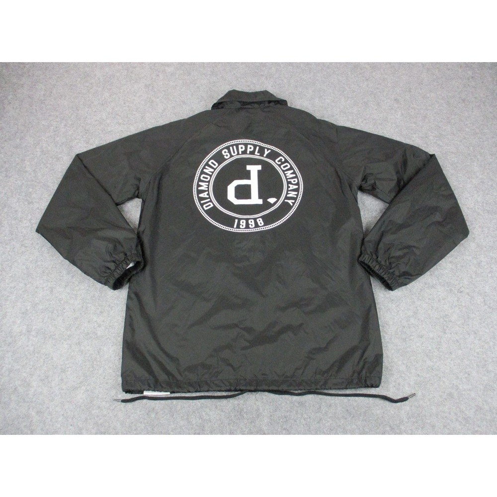 Diamond Supply Jacket Mens Large Black White Windbreaker Lightweight Collared